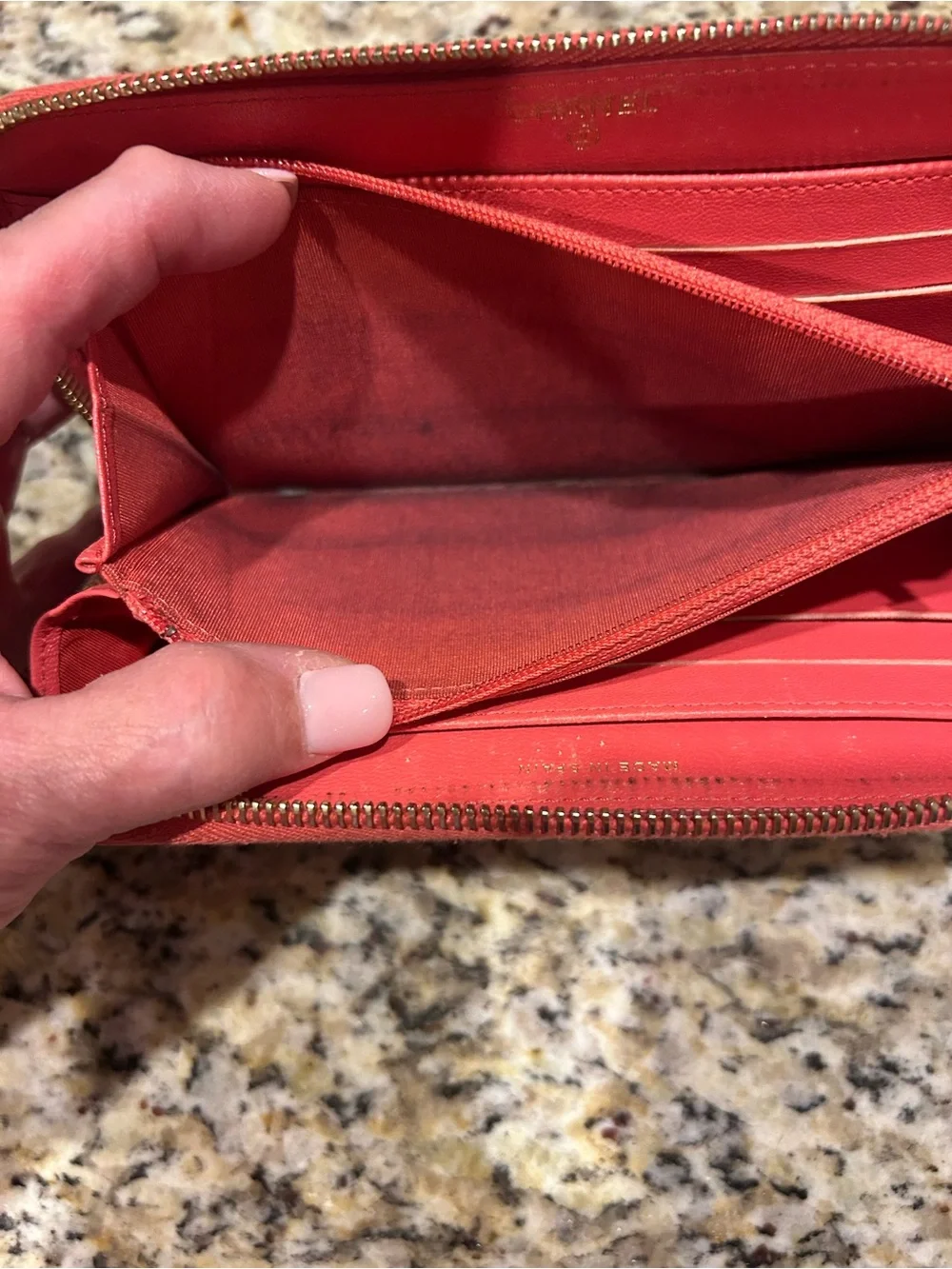CHANEL Pink/Coral Quilted Chevron Zip Wallet